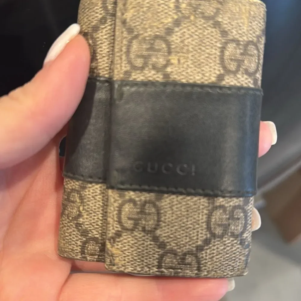 Gucci Brown and Black Key Card Holder with Signature Monogram